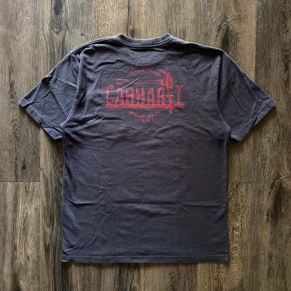 Carhartt Original Fit Pocket T-Shirt Navy Blue Hammer Logo Graphic Size M